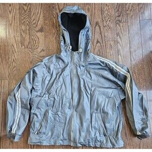 Vintage 90s Y2K Helium Outerwear Gray Lined Windbreaker Size L Striped Hood